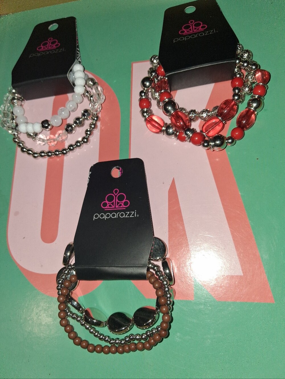 Paparazzi Red and Clear Beaded Bracelet Duo